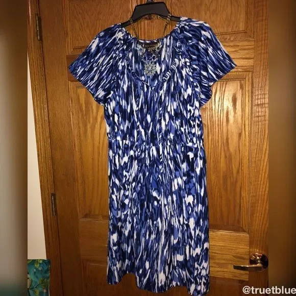 Dana Buchman Blue Abstract Print Dress Sz XL - Picture 2 of 7
